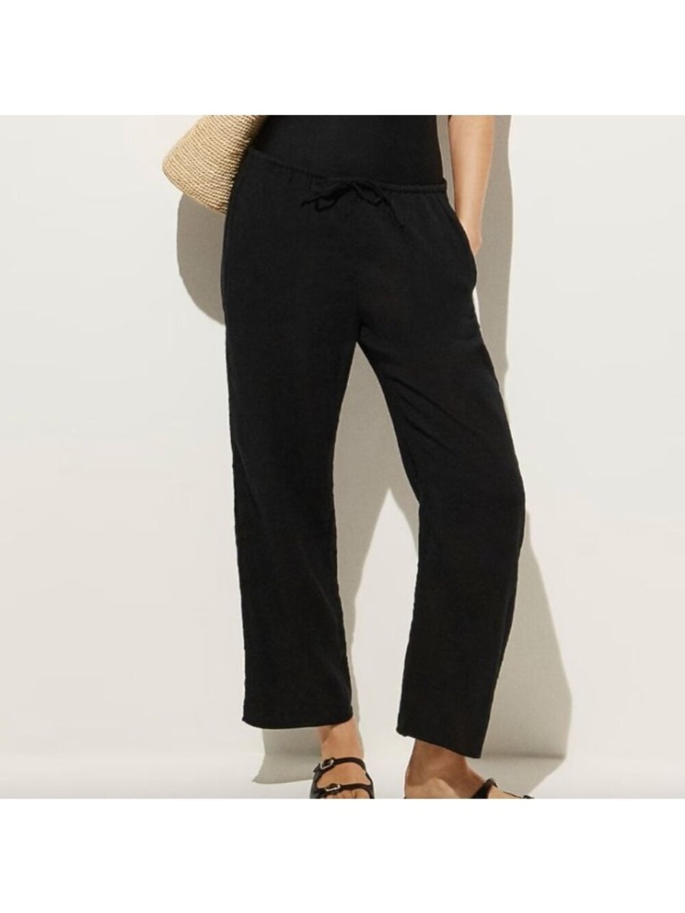 NWT J.Crew Beach Pant Sz L Black Hampton Linen-Blend Sheer Lightweight Pull On